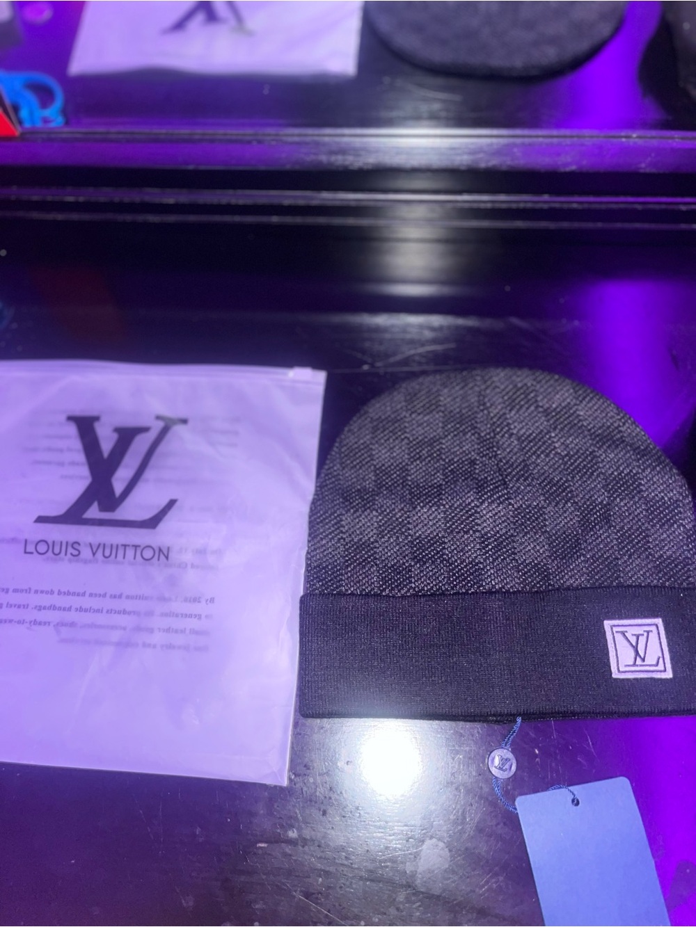 Louis Vuitton Men’s Charcoal and Black Logo Beanie